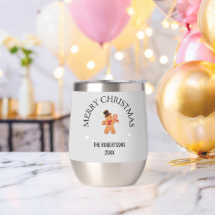 Custom name Merry Christmas gingerbread man grey