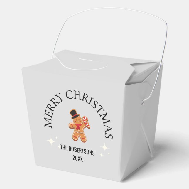 Custom name Merry Christmas gingerbread man grey Favour Box (Front)