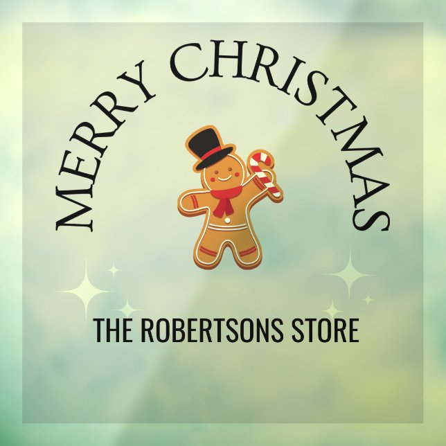 Custom name Merry Christmas gingerbread man grey Window Cling (Sheet 3)