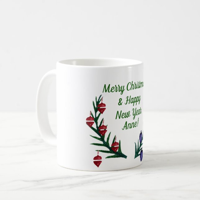Custom Name  Merry Christmas &  Happy  New Year Coffee Mug (Front Left)