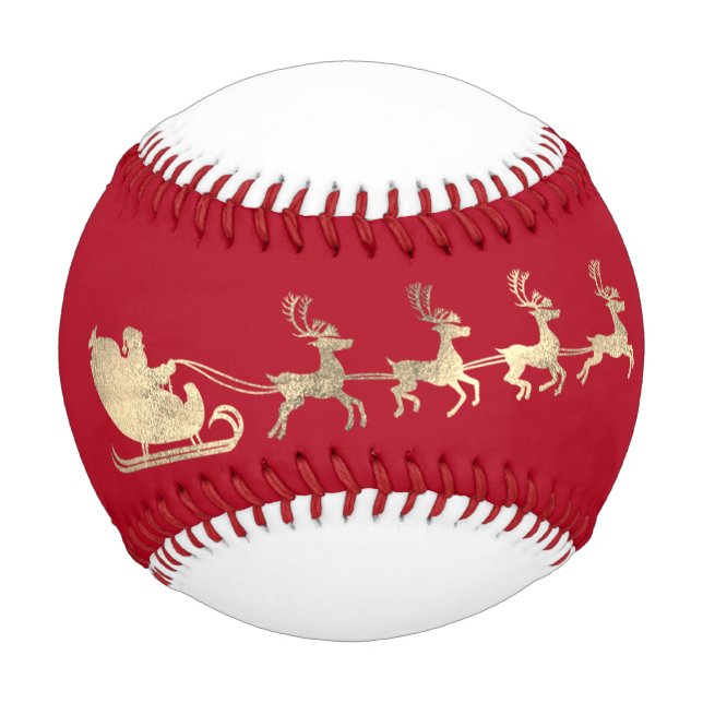 Custom Name Merry Christmas Santa Reindeer Gold Baseball (Front)