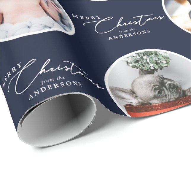 Custom Name Merry Christmas Script 28 Photo Wrapping Paper (Roll Corner)