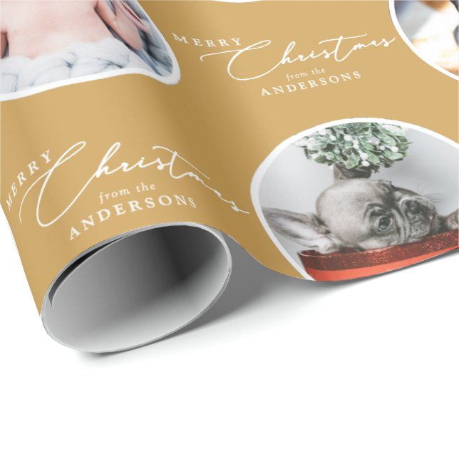 Custom Name Merry Christmas Script 28 Photo Wrapping Paper (Roll Corner)