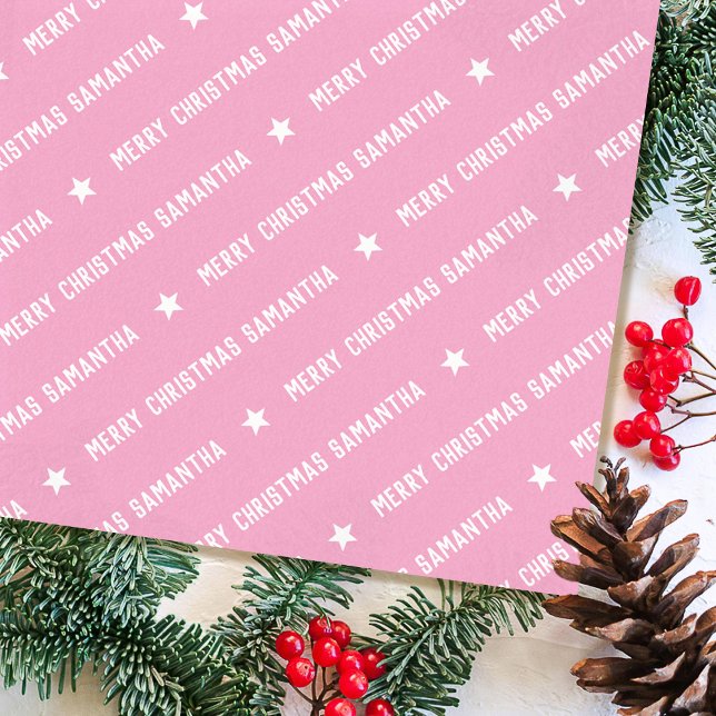 Custom Name Merry Christmas Typography Candy Pink Tissue Paper (Creator Uploaded)