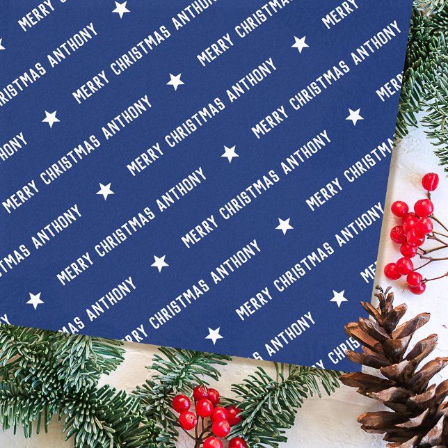 Custom Name Merry Christmas Typography Navy Blue Tissue Paper (Creator Uploaded)