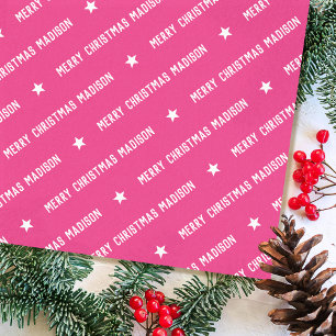 Custom Name Merry Christmas Typography Pink Tissue Paper