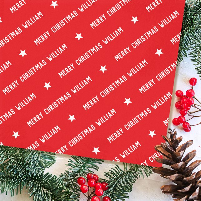 Custom Name Merry Christmas Typography Red Tissue Paper (Creator Uploaded)