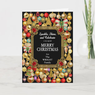 Custom Name Merry Christmas with Ornaments Holiday Card