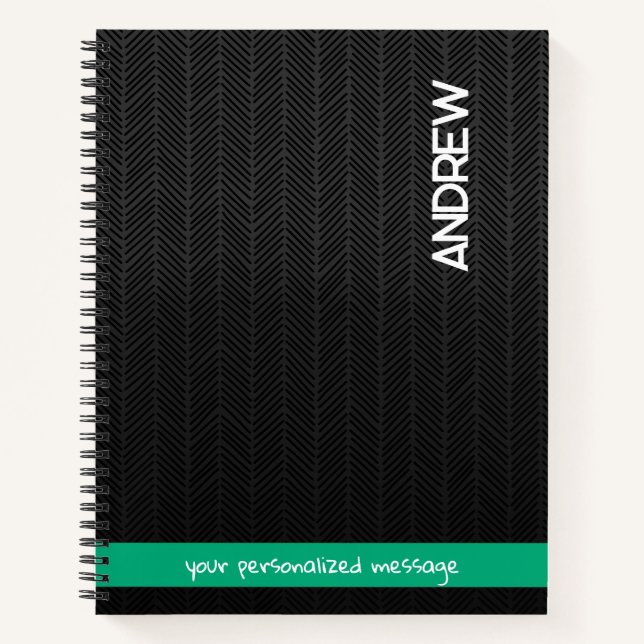 Custom Name & Message Personalised Modern Black Notebook (Front)