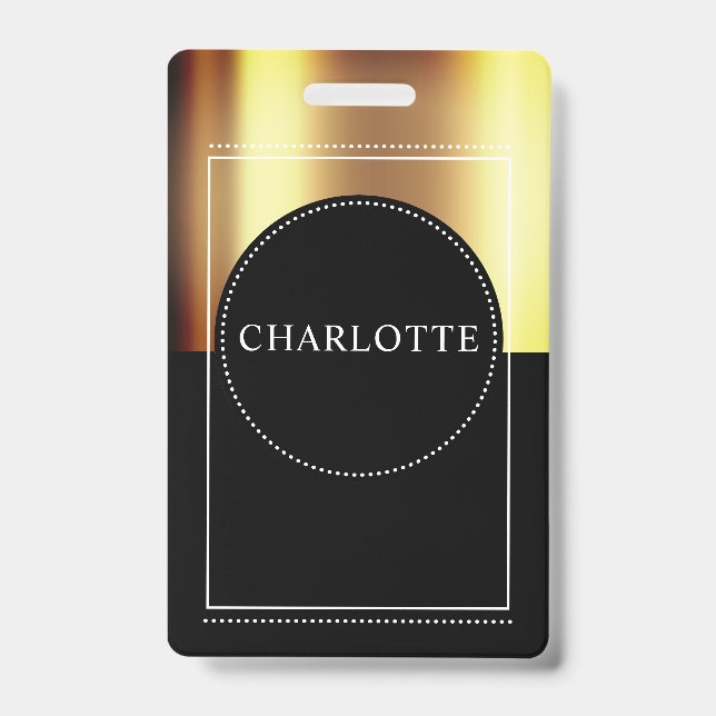 Custom Name Metallic Gold Black Badge ID Badge (Front)