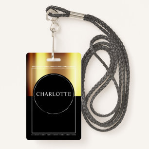 Custom Name Metallic Gold Black Badge ID Badge
