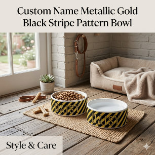 Custom Name Metallic Gold Black Stripe Pattern