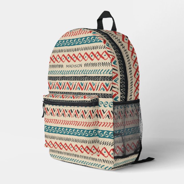 Custom Name Mexican / Aztec Pattern Printed Backpack (Back Corner Right)