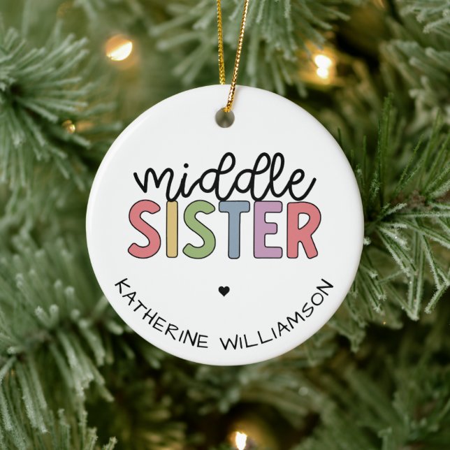Custom Name Middle Sister Cute Personalised Ceramic Tree Decoration (Tree)