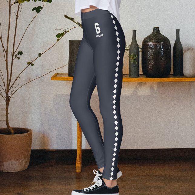 Custom Name Midnight Navy White Pattern Monogram Leggings (Creator Uploaded)