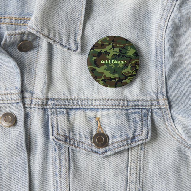 Custom Name Military Green Camouflage Pattern 6 Cm Round Badge (In Situ)