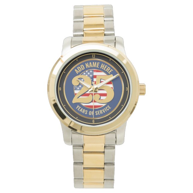 Custom NAME Military or Police Retirement Years Watch (Front)