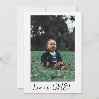 Custom Name Minimal Leo 1st Birthday First Photo  Invitation
