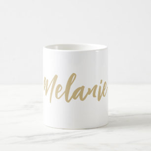 Custom Name Minimalist Gold White Coffee Mug