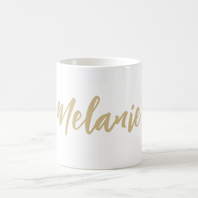 Custom Name Minimalist Gold White Coffee Mug (Center)