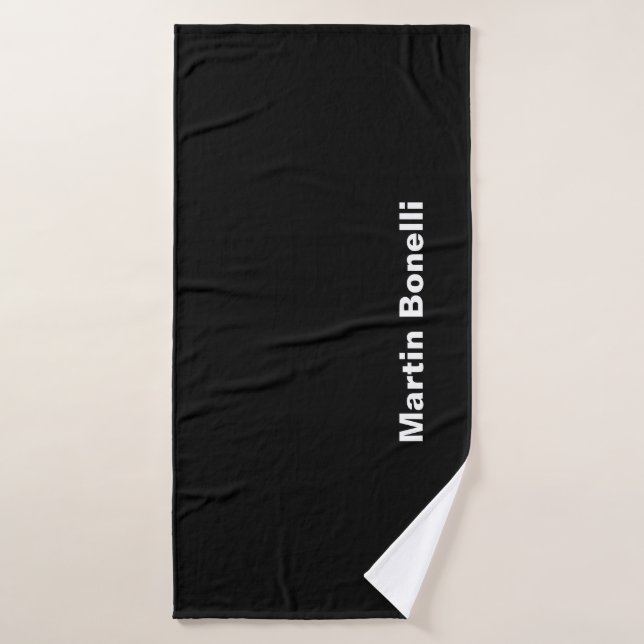 Custom Name Minimalist Modern Black White Bath Towel (Bath Towel)