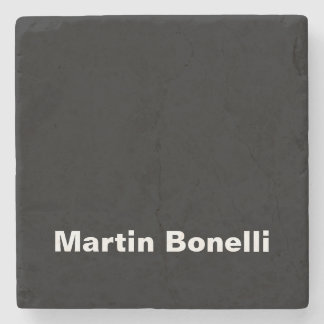 Custom Name Minimalist Modern Black White Stone Coaster