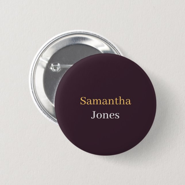 Custom name minimalist modern burgundy 6 cm round badge (Front & Back)