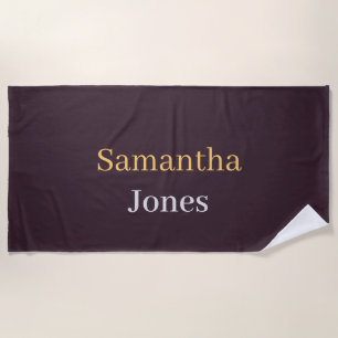 Custom name minimalist modern burgundy beach towel