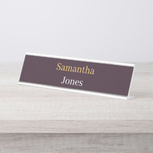 Custom name minimalist modern burgundy desk name plate