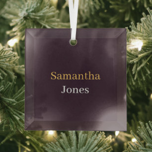 Custom name minimalist modern burgundy glass tree decoration