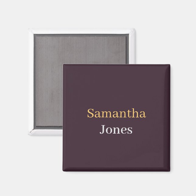 Custom name minimalist modern burgundy magnet (Front/Back)