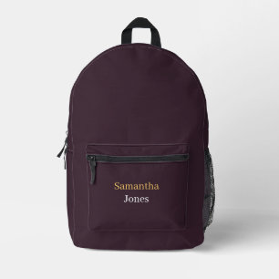 Custom name minimalist modern burgundy printed backpack