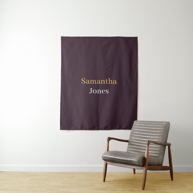 Custom name minimalist modern burgundy tapestry (In Situ)