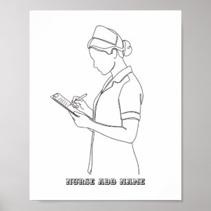 Custom Name Minimalist Nurse Clipboard Line Art  Poster