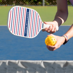 Custom Name Minimalist Red and Blue Stripes Modern Pickleball Paddle