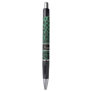 Custom name mint green glitter leopard print