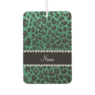 Custom name mint green glitter leopard print car air freshener