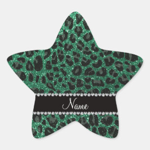 Custom name mint green glitter leopard print star sticker