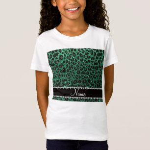 Custom name mint green glitter leopard print T-Shirt