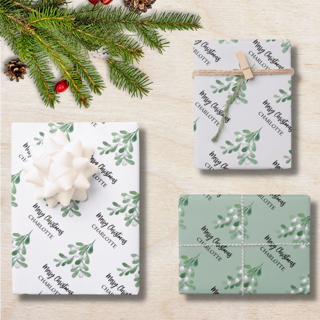Custom Name Mistletoe Christmas Wrapping Paper Sheet (Creator Uploaded)