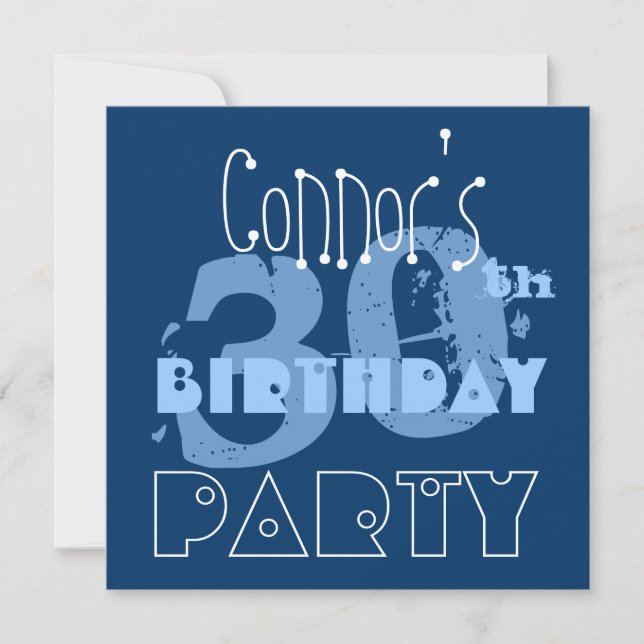 Custom Name Modern 30th Birthday Blue Template (Front)