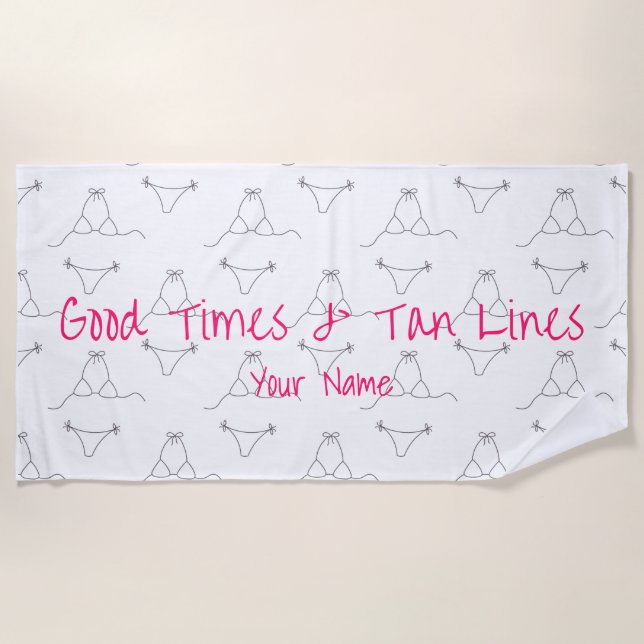 Custom Name Modern Bikini Pattern Summer Beach Towel (Front)