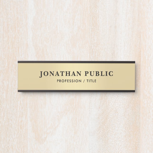 Custom Name Modern Elegant Black & Gold Glamour Door Sign (Front)