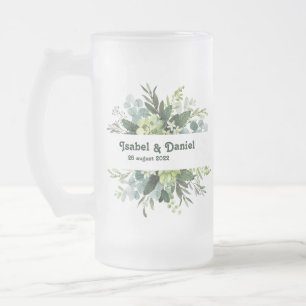 Custom Name modern floral girly Frosted Glass Beer Mug