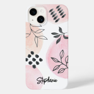 Custom Name Modern Floral Pink Case-Mate iPhone 14 Case