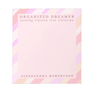 Custom Name Modern Funny Pastel Pink Peach Striped Notepad