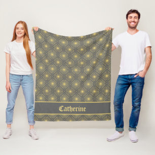 Custom Name Modern Geometric Pastel Gray & Yellow Fleece Blanket