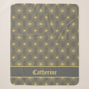 Custom Name Modern Geometric Pastel Gray & Yellow Sherpa Blanket