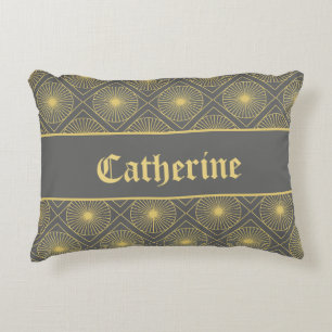 Custom Name Modern Geometric Pastel Grey & Yellow Decorative Cushion