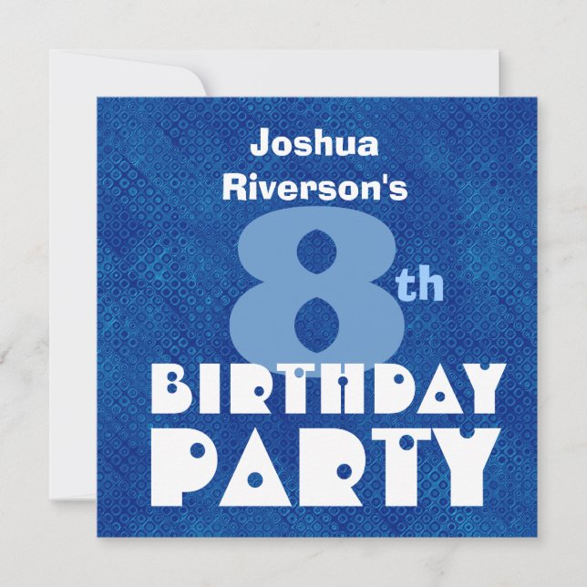 Custom Name Modern Kids 8th Birthday Blue W624 Invitation (Front)